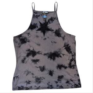 Hot Topic Misses Black Gray Pentagram Star Mesh Cut Out Tank Medium